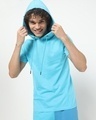 Shop Men's Upbeat Blue Half Sleeve Hoodie T-shirt-Front