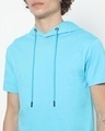 Shop Men's Upbeat Blue Half Sleeve Hoodie T-shirt