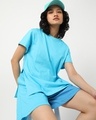 Shop Women's Upbeat Blue Side Cut Boyfriend T-shirt-Front