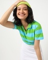 Shop Women's Green & Blue Striped Polo T-shirt-Front