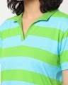 Shop Women's Green & Blue Striped Polo T-shirt