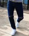 Shop Dark Blue Knee Zipped Denim Jeans-Front