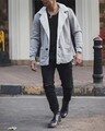 Shop Grey Heavy Fleece With Fur Coat-Full