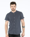 Shop Urban Grey Mandarin Collar Pique Shirt-Front