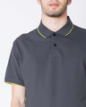 Shop Urban Grey-Neon Green Half Sleeve Tipping Pique Polo T-Shirt