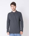 Shop Urban Grey-Tipping Orange Full Sleeve Pique Polo T-Shirt-Front