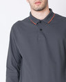 Shop Urban Grey-Tipping Orange Full Sleeve Pique Polo T-Shirt
