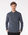 Shop Urban Grey Zip Henley Full Sleeve Pique T-Shirt-Front
