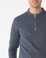 Shop Urban Grey Zip Henley Full Sleeve Pique T-Shirt