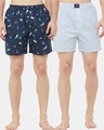 Shop Pack of 2 Men's Blue & White All Over Printed Boxers-Front