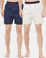 Shop Pack of 2 Men's Blue & White All Over Printed Boxers-Front