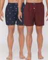 Shop Pack of 2 Men's Blue & Maroon All Over Printed Boxers-Front