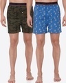 Shop Pack of 2 Men's Olive & Blue All Over Printed Boxers-Front