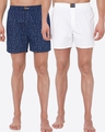 Shop Pack of 2 Men's Blue & White Printed Boxers-Front