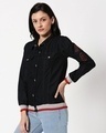 Shop Women's Black Relaxed Fit Denim Jacket-Front