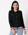 Shop Women's Black Relaxed Fit Denim Jacket-Design
