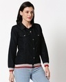 Shop Women's Black Relaxed Fit Denim Jacket-Full