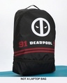 Shop Unisex Black Varsity Deadpool Small Backpack-Front
