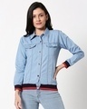 Shop Women's Blue Relaxed Fit Denim Jacket-Front