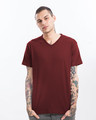 Shop Varsity Maroon V Neck Half Sleeve T-Shirt-Front
