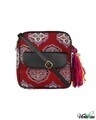 Shop Ethnic Faux Leather Cotton Red Festive Flap Pocket Sling Bag-Front