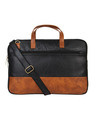 Shop Faux Leather Black/Tan Padded Laptop Messenger Bag For Men & Women-Front