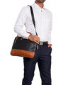 Shop Faux Leather Black/Tan Padded Laptop Messenger Bag For Men & Women-Design