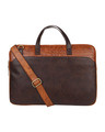 Shop Faux Leather Brown/Tan Padded Laptop Messenger Bag For Men & Women-Front