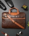 Shop Faux Leather 15.6 Inch Contrast Coffee Padded Laptop Messenger Bag For Men & Women-Front