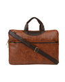Shop Faux Leather 15.6 Inch Contrast Tan Padded Laptop Messenger Bag For Men & Women-Front