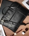 Shop Faux Leather 15.6 Inch Full Black Padded Laptop Messenger Bag For Men & Women-Front