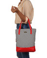Shop Faux Leather Canvas Red Zig Handbag