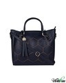 Shop Faux Leather Embroidered Fancy Handle Navy Round Sling Bag-Front