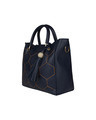 Shop Faux Leather Embroidered Fancy Handle Navy Round Sling Bag-Design