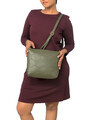 Shop Faux Leather Embroidered Olive Twin Compartmnet Sling Bag