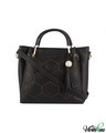 Shop Faux Leather Embroidery Handle Black Round Sling Bag-Front