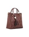 Shop Faux Leather Embroidery Handle Coffee Round Sling Bag-Design