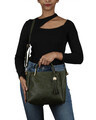 Shop Faux Leather Embroidery Handle Olive Round Sling Bag