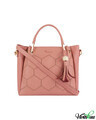 Shop Faux Leather Embroidery Handle Pink Round Sling Bag-Front