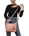 Shop Faux Leather Embroidery Handle Pink Round Sling Bag