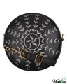 Shop Faux Leather Round Embroidery Sling Bag Black-Front