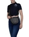 Shop Faux Leather Round Embroidery Sling Bag Black