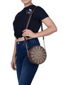 Shop Faux Leather Round Embroidery Sling Bag Coffee