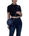 Shop Faux Leather Round Embroidery Sling Bag Navy