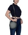 Shop Faux Leather Round Embroidery Sling Bag Olive