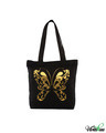 Shop Gold Butterfly Printed Solid Tote-Front