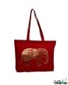 Shop Gold Red Elephant Printed Solid Tote-Front