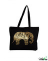 Shop Golden Elephant Print Black Tote-Front