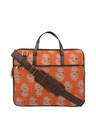 Shop Leatherette/Cotton 15.6 Inch Orange Leaf Print Padded Laptop Messenger Bag For Men & Women-Front