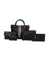 Shop Pack of 5 Leatherette Embroidered With Tape Black Sling Bag-Front